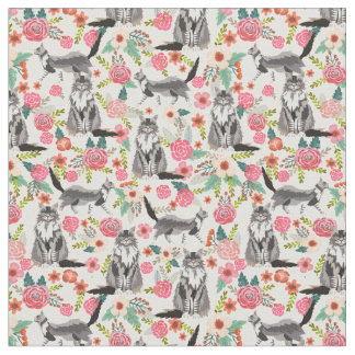 maine coon cat vintage florals cream fabric