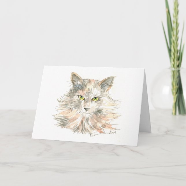 Maine Coon Cat Watercolor ard Card (Front)