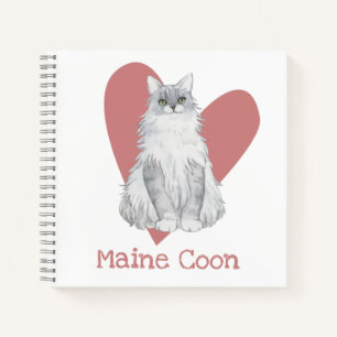 Maine Coon Cat Watercolor Kitty Pink Heart Journal