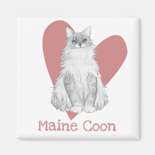 Maine Coon Cat Watercolor Kitty Pink Heart Magnet