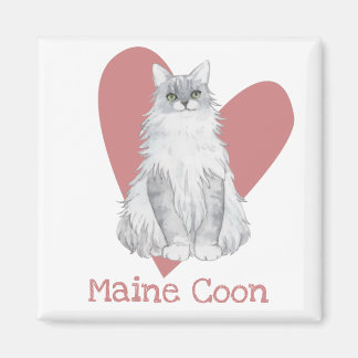Maine Coon Cat Watercolor Kitty Pink Heart Magnet