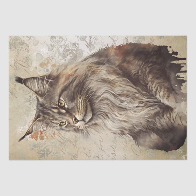 Maine Coon Cat Watercolor Tissue Paper (Front)