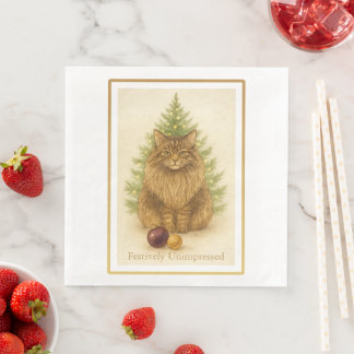 Maine Coon Cat White Crisp Christmas Table Napkin 