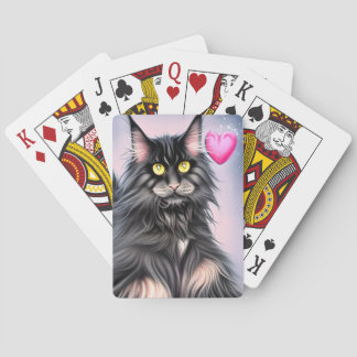 Maine Coon Cat with a Heart Valentine's Day Playing Cards
