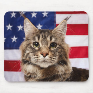 Maine Coon Cat With American Flag Mouse Mat