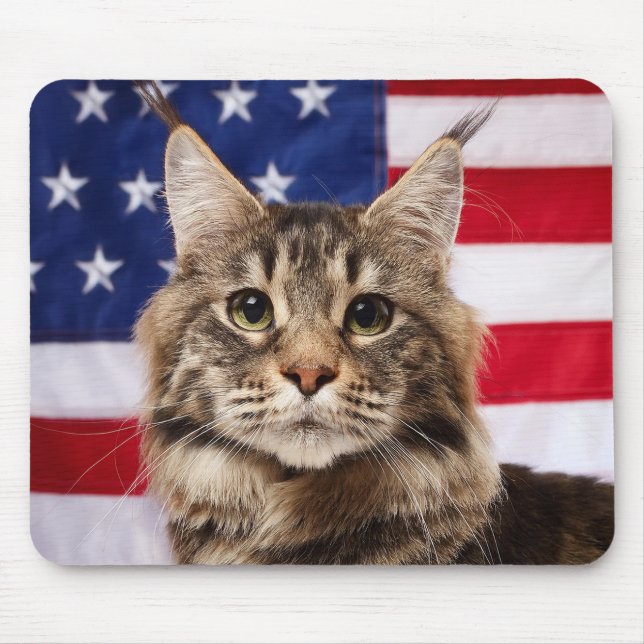 Maine Coon Cat With American Flag Mouse Mat (Front)