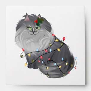 Maine Coon Cat with Christmas Decorations Envelope