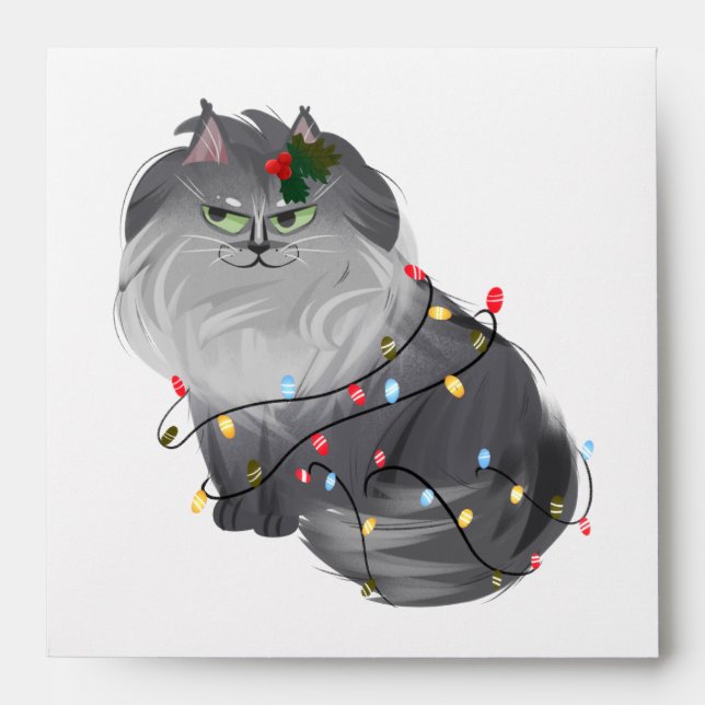 Maine Coon Cat with Christmas Decorations Envelope (Front)