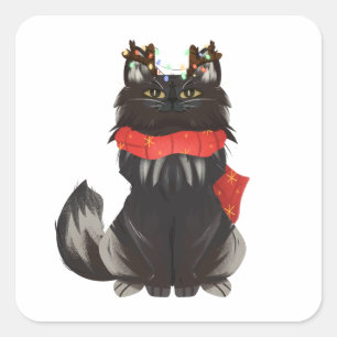 Maine Coon Cat with Christmas Decorations Square Sticker