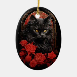 Maine Coon cat with flowers Ceramic Tree Decoration