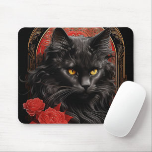 Maine Coon cat with flowers Mouse Mat