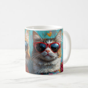 Maine Coon Cat with Heart Roses Valentine's Day Coffee Mug