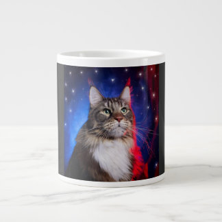 Maine Coon Cat With Red White Blue Aura And Stars Large Coffee Mug