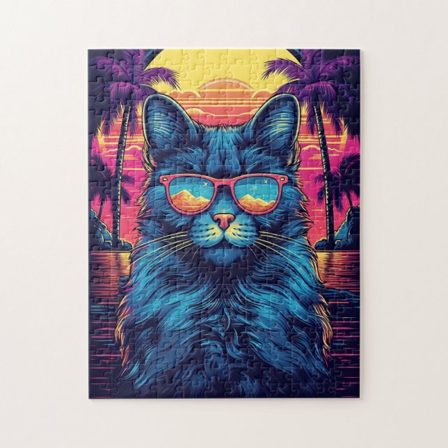 Maine Coon cat with sunglasses at a tropical beach Jigsaw Puzzle (Vertical)