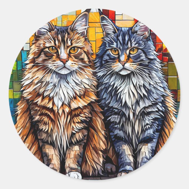 Maine Coon Cats Fluffy Cat Lover Gift 🐱🌿 Classic Round Sticker (Front)