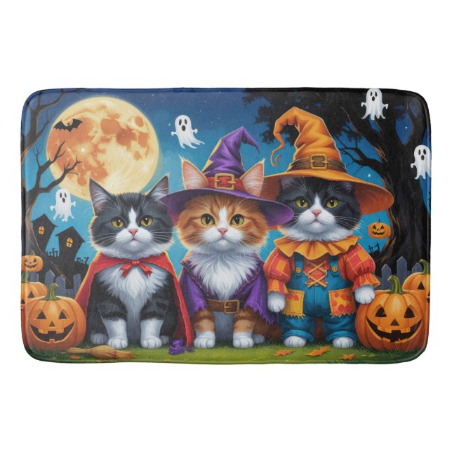Maine Coon Cats Pumpkin Halloween Funny Bath Mat (Front)