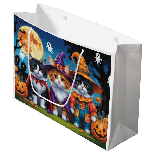 Maine Coon Cats Pumpkin Halloween Funny Large Gift Bag (Front Angled)