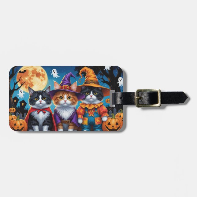 Maine Coon Cats Pumpkin Halloween Funny Luggage Tag (Front Horizontal)