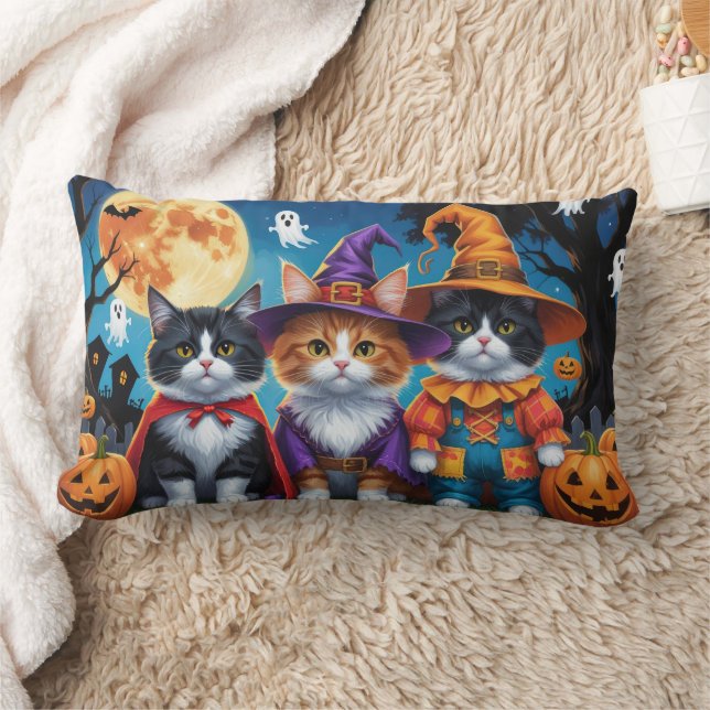 Maine Coon Cats Pumpkin Halloween Funny Lumbar Cushion (Blanket)