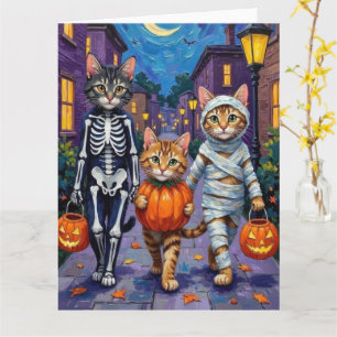 Maine Coon Cats Trick-or-Treating in Halloween Card