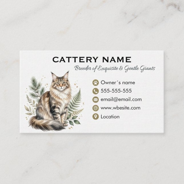 Maine Coon Cattery Customisable Business Card  (Front)
