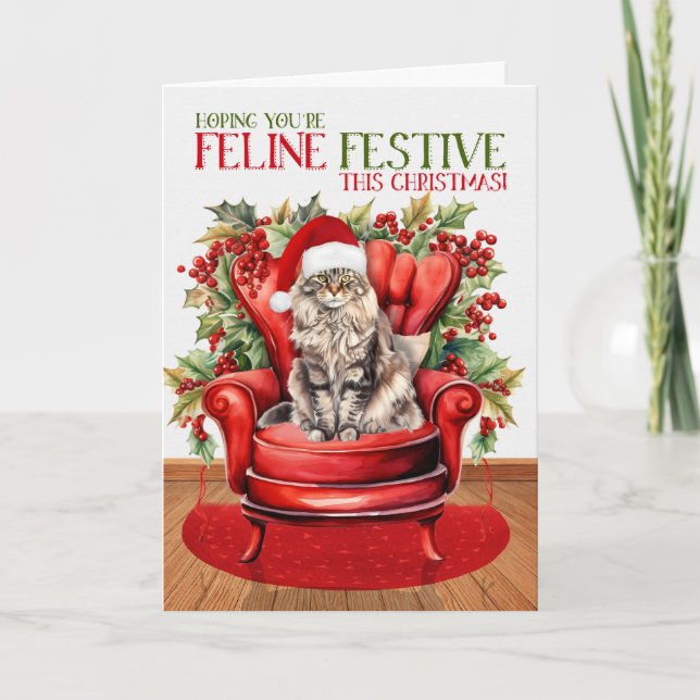 Maine Coon Christmas Cat FELINE Festive Holiday Card (Front)