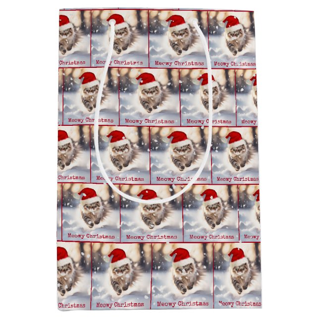 Maine Coon Christmas Cat In Snow Medium Gift Bag (Front)