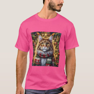 Maine Coon Christmas Cat Tee Holiday Season Feline