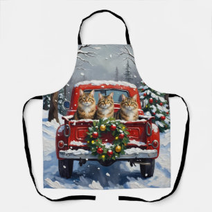 Maine Coon Christmas Red Truck Holiday Apron