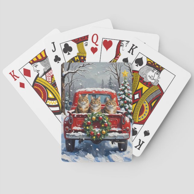 Maine Coon Christmas Red Truck Holiday Playing Cards (Back)