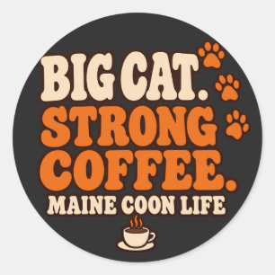 Maine Coon Coffee Retro Orange & Cream Typography Classic Round Sticker