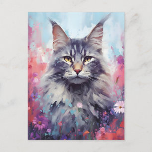 Maine Coon colourful watercolor artwork Postcard