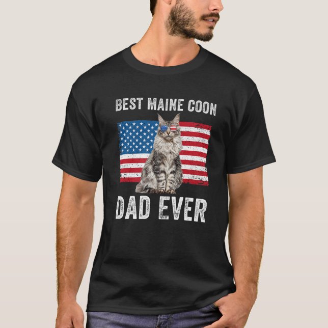 Maine Coon Dad American Flag Cat Lover Owner Kitty T-Shirt (Front)