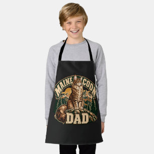 Maine Coon Dad Vintage Mountain Forest Badge Apron