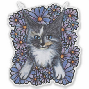 Maine Coon Dilute Calico Cat Purple Daisy         