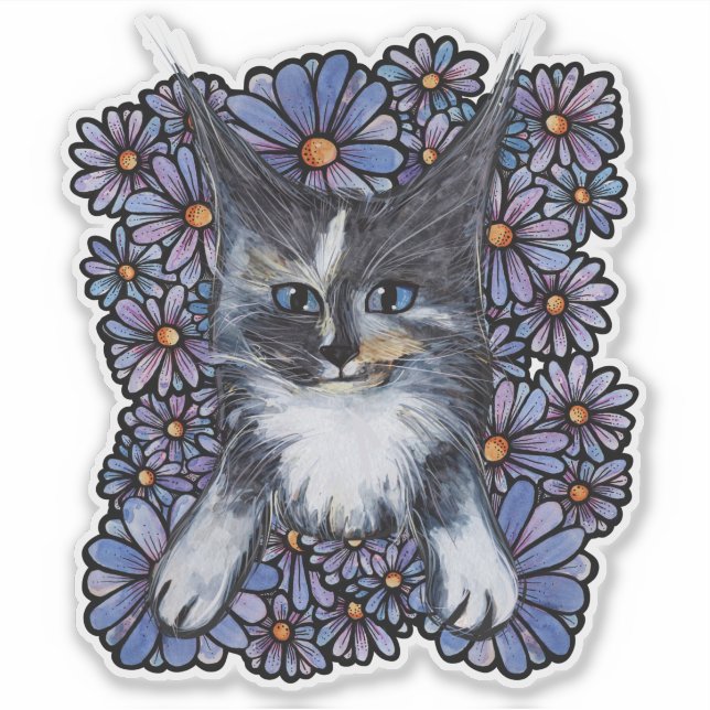 Maine Coon Dilute Calico Cat Purple Daisy          (Front)