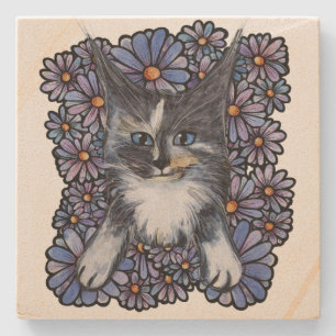 Maine Coon Dilute Calico Cat Purple Daisy Stone Coaster