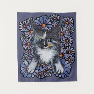 Maine Coon Dilute Calico Cat Purple Daisy Tapestry