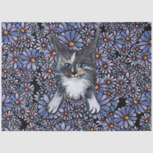 Maine Coon Dilute Calico Cat Purple Daisy          Tissue Paper