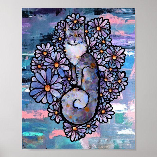 Maine Coon Dilute Calico Cat Purple                Poster (Front)
