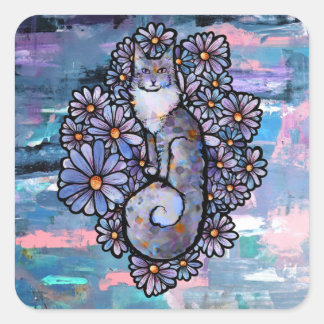 Maine Coon Dilute Calico Cat Purple Square Sticker