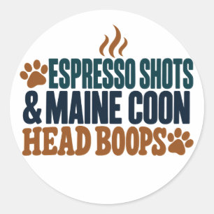 Maine Coon Espresso Teal & Orange Typography Classic Round Sticker