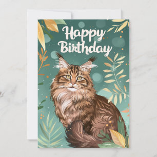 Maine Coon Happy Birthday Holiday Card