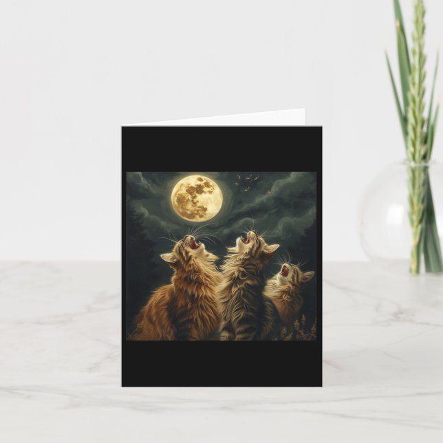 Maine Coon Howl At Moon Cat Lover  Card (Front)