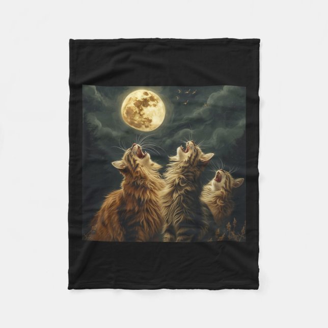 Maine Coon Howl At Moon Cat Lover  Fleece Blanket (Front)