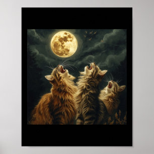 Maine Coon Howl At Moon Cat Lover Poster