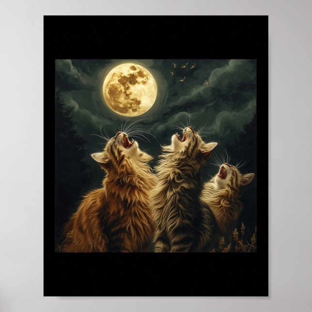 Maine Coon Howl At Moon Cat Lover  Poster (Front)