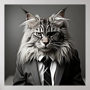 Maine Coon in a Black Suit and Tie Poster