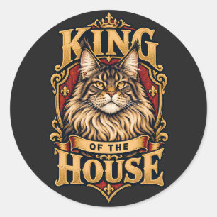 Maine Coon King of the House Gold Vintage Crest Classic Round Sticker