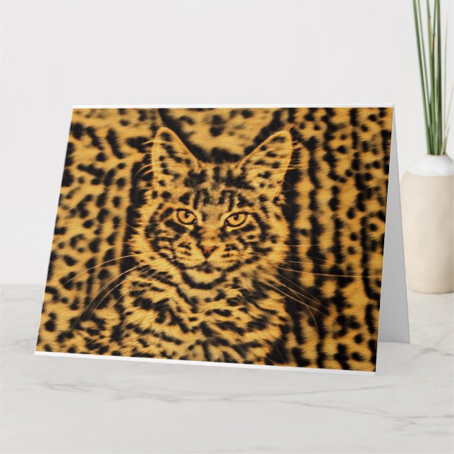 Maine Coon kitten cat leopard print tiger camo big Card (Front)